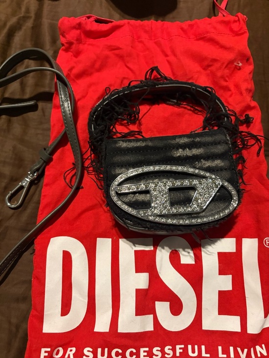 Diesel Handbags - Diesel Black Quilted Mini Bag with Crystal Logo Emblem